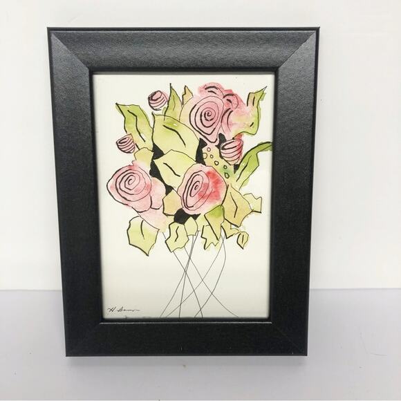 Original Artwork Framed Loose Watercolor Floral Art Painting by H. Barrow - Picture 1 of 7